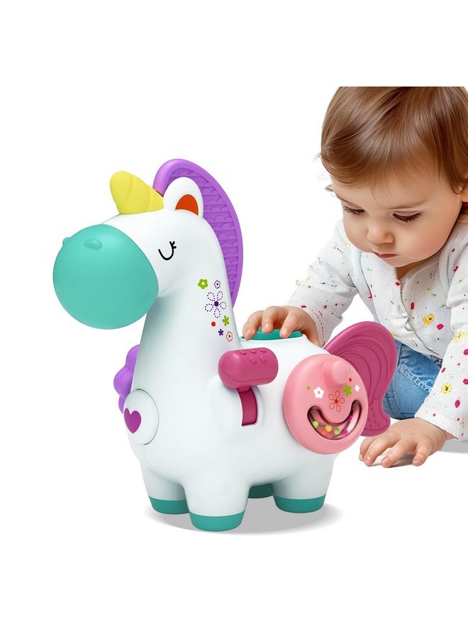 Baby Unicorn Activity Cube, Infant Busy Cube Montessori Toy For 1 Year Old, Toddler Carseat Plane Travel Toy, Education Sensory Development Gift Stocking Stuffer 6-9-12-18 Month 2 3 Year