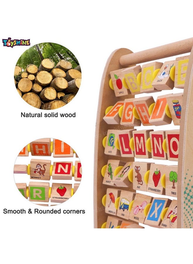 Alph-Abacus Wooden Learning Toy, 36-Tile Educational Abacus Tool With Alphabet, Numbers, Objects, & Words