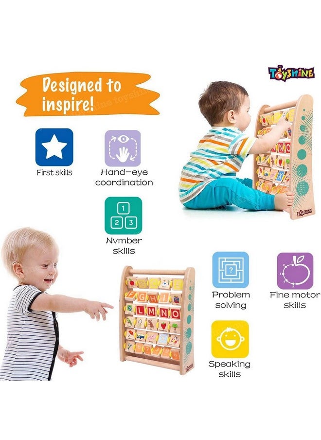 Alph-Abacus Wooden Learning Toy, 36-Tile Educational Abacus Tool With Alphabet, Numbers, Objects, & Words