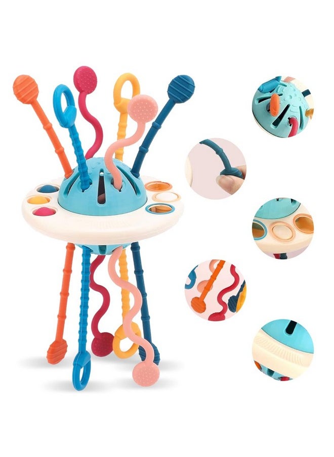 Pull String Toys For Babies Montessori Toys For 4M+ Year Old|Teether For 6 To 12 Months Baby Toys Food Grade Silicone Fine Motor Skills Toddler Activity Sensory Toys - Bis Approved,Multicolor