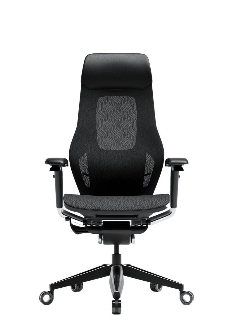 AFTERWORK GX Black Super Ergonomic Gaming Chair - Genuine Leather, Adjustable Lumbar Support, 5D Paddle Arms, Seat Pan & Backrest Tilt Adjustments