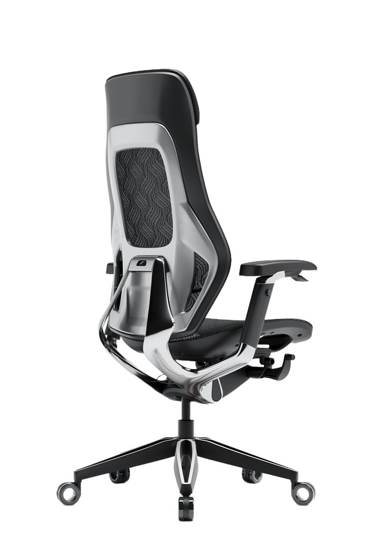 AFTERWORK GX Black Super Ergonomic Gaming Chair - Genuine Leather, Adjustable Lumbar Support, 5D Paddle Arms, Seat Pan & Backrest Tilt Adjustments