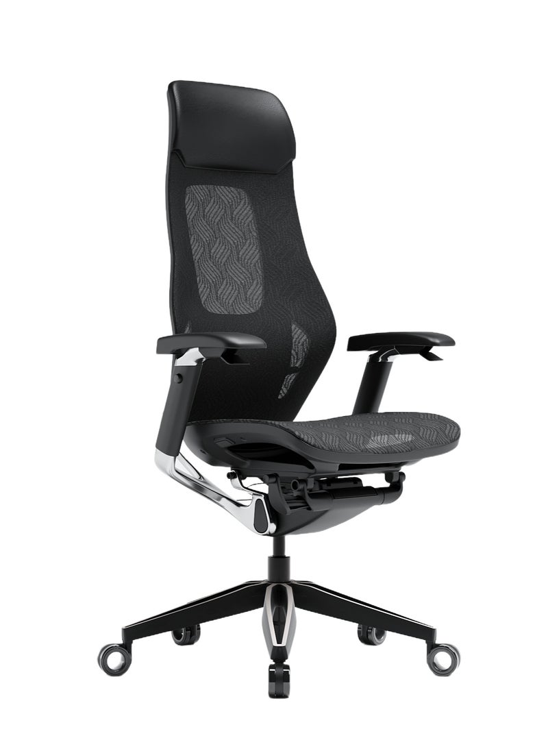 AFTERWORK GX Black Super Ergonomic Gaming Chair - Genuine Leather, Adjustable Lumbar Support, 5D Paddle Arms, Seat Pan & Backrest Tilt Adjustments