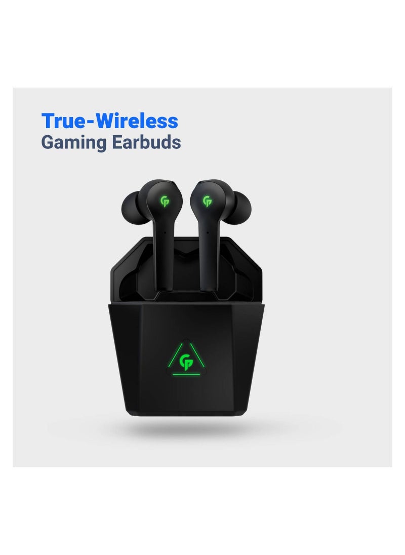 Gaming True Wireless Earbuds  300mAh Charging Case Battery 40-65ms Low-Latency, Dual Mic Crisp Sound, 3-4H Playing Time, Touch Controls, Game Mode & Music Mode, IPX5 - Black