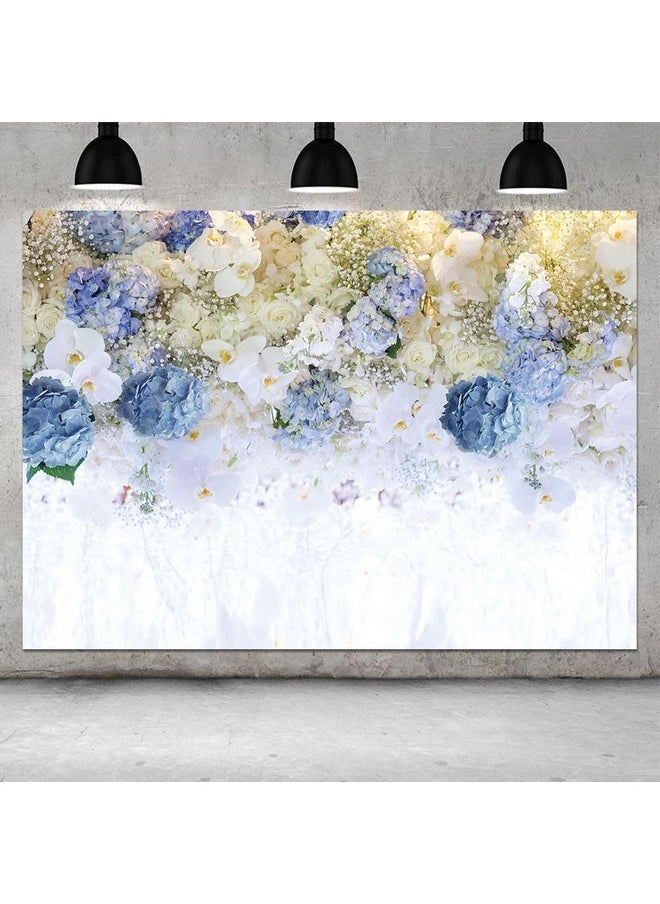 10X8Ft White Blue Flowers Theme Photography Backdrop Floral Rose Wall Wedding Bridal Shower Party Backdrop Girl Woman Birthday Party Photo Background Portrait Lovers Annivery Photo Studio Props