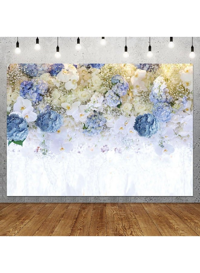 10X8Ft White Blue Flowers Theme Photography Backdrop Floral Rose Wall Wedding Bridal Shower Party Backdrop Girl Woman Birthday Party Photo Background Portrait Lovers Annivery Photo Studio Props