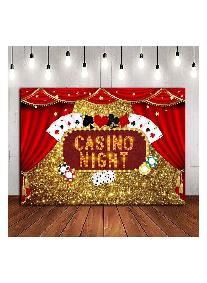 Las Vegas Gold Glitter Bokeh Photography Backdrops 7X5Ft Polyester Casino Night Poker Dice Red Curtains Photo Background Birthday Party Prom Banner Studio Shoot Booth Props Dessert Cake Table Decor