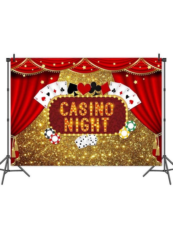 Las Vegas Gold Glitter Bokeh Photography Backdrops 7X5Ft Polyester Casino Night Poker Dice Red Curtains Photo Background Birthday Party Prom Banner Studio Shoot Booth Props Dessert Cake Table Decor