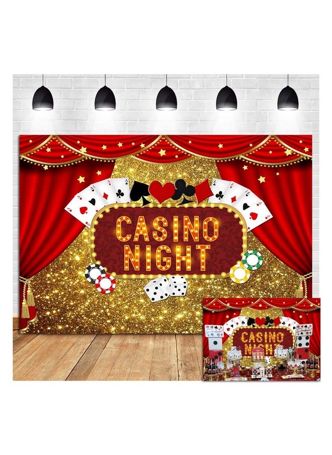 Las Vegas Gold Glitter Bokeh Photography Backdrops 7X5Ft Polyester Casino Night Poker Dice Red Curtains Photo Background Birthday Party Prom Banner Studio Shoot Booth Props Dessert Cake Table Decor