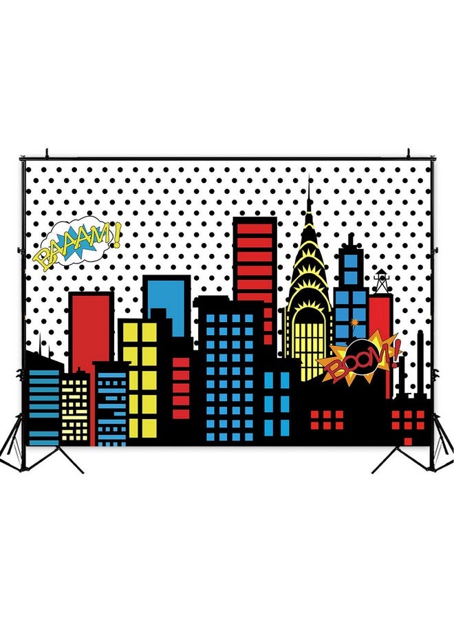 Art Studio 7X5Ft Superhero Super City Photography Backdrops Skyline Buildings City Boom Photo Background Children Birthday Party Banner Photo Studio Booth Cake Table Decor Vinyl