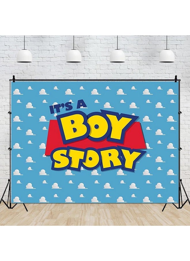 Cartoon Blue Sky White Clouds Toy Boy Story Theme Photography Backdrops Children Boys Birthday Party Photo Background Kids Newborn Baby Shower Dessert Cake Table Decor Props Supplies 8X6Ft