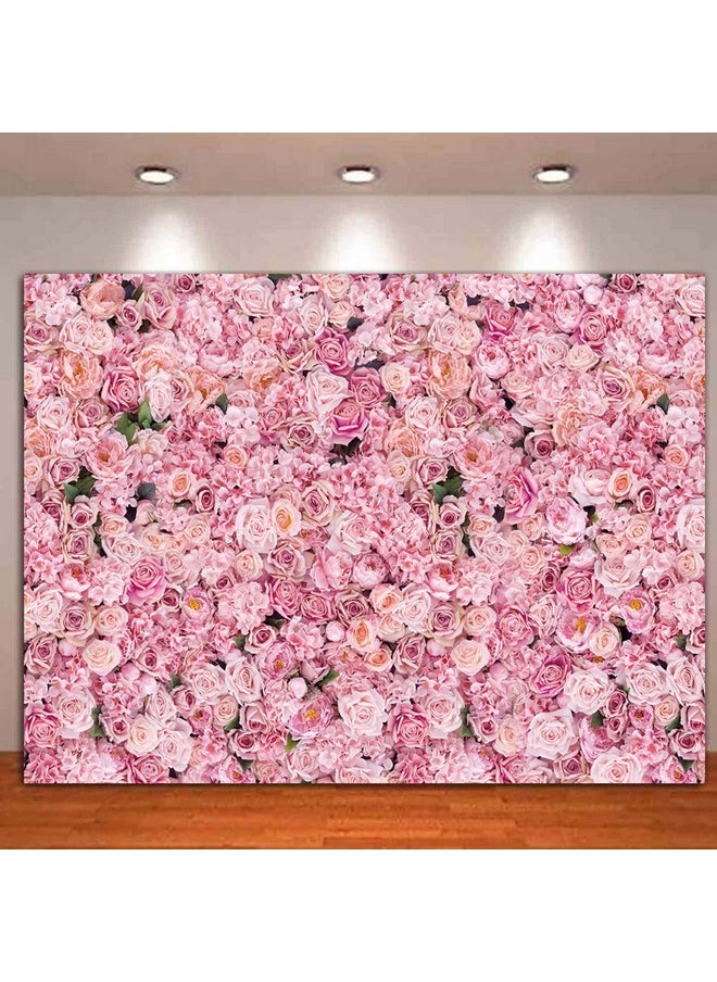 Pink Rose Flowers Wall Photo Background Girls Birthday Party Decoration Photography Backdrop For Valentine'S Day Weeding Bridal Shower Anniversary Ceremony Decor Banner 7X5Ft