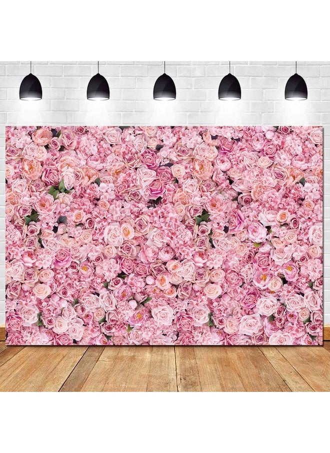 Pink Rose Flowers Wall Photo Background Girls Birthday Party Decoration Photography Backdrop For Valentine'S Day Weeding Bridal Shower Anniversary Ceremony Decor Banner 7X5Ft