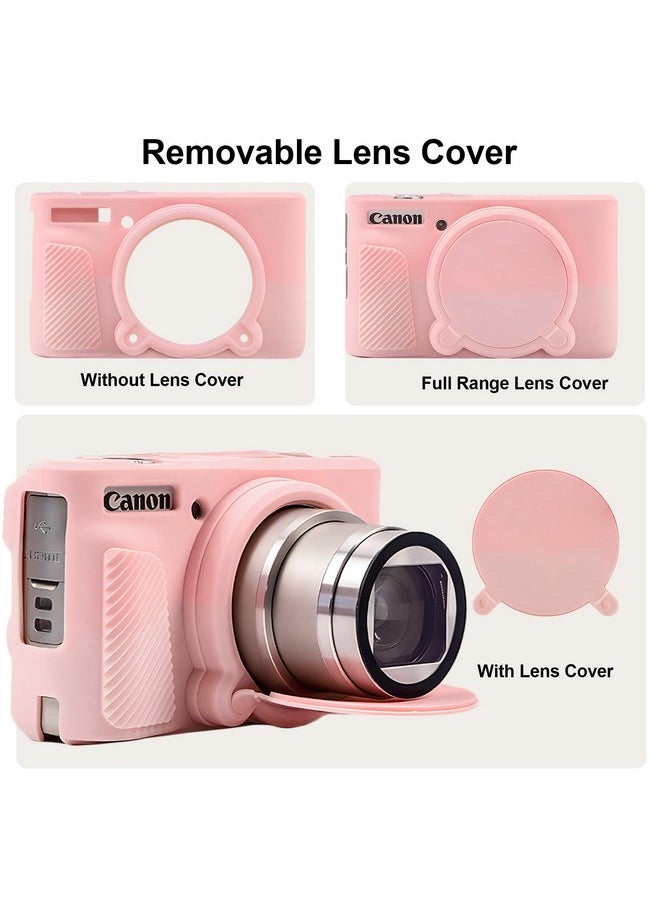 Silicone Camera Case For Canon Powershot Sx740/ Sx730 Digital Camera, Sx740 Camera Soft Case Cover Rubber Camera Sleeve With Removable Lens Cover, Smoked Pink