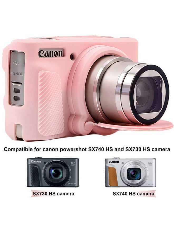 Silicone Camera Case For Canon Powershot Sx740/ Sx730 Digital Camera, Sx740 Camera Soft Case Cover Rubber Camera Sleeve With Removable Lens Cover, Smoked Pink