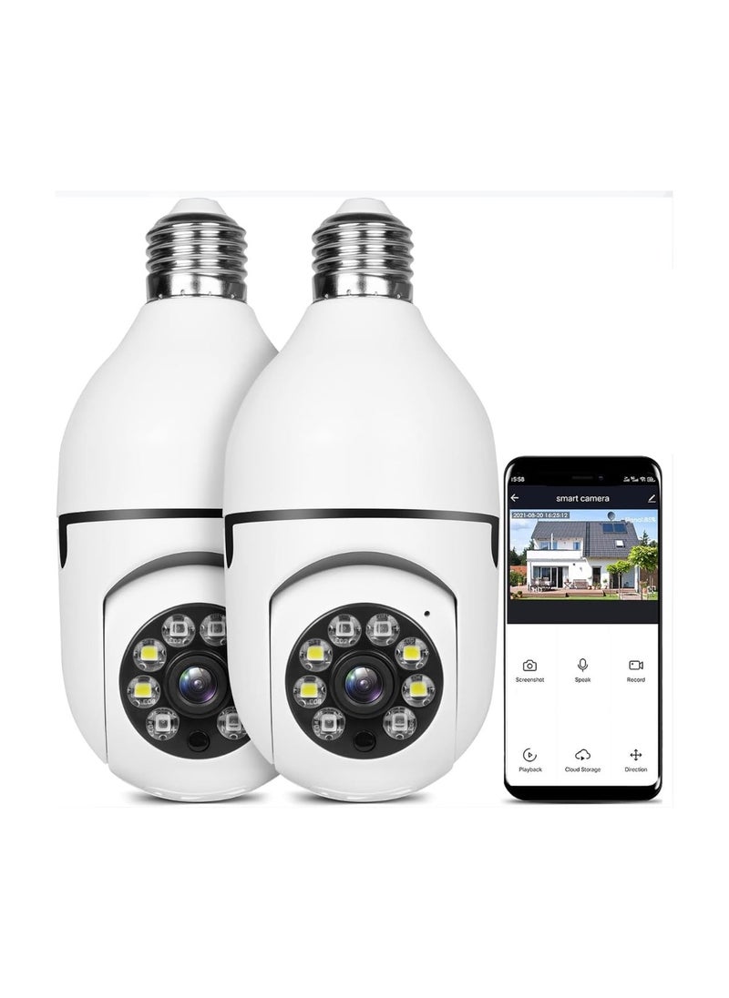 WiFi Security Camera Bulb, 2-Pack, Indoor/Outdoor, 360° Panoramic View, Motion Detection, Two-Way Audio