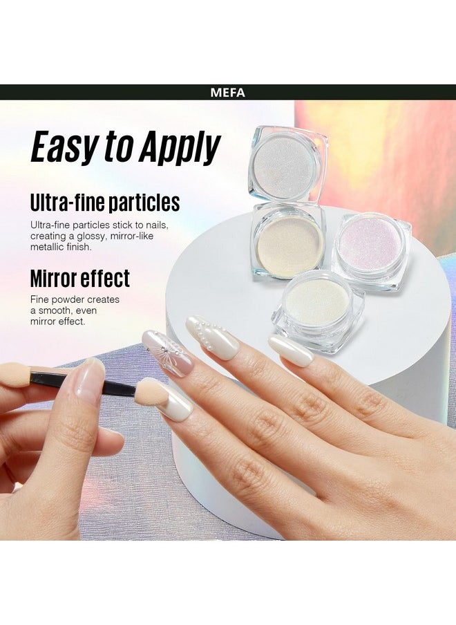 White Pearl Chrome Nail Powder, 4 Pcs Magic Chrome Powder For Nails Mirror Effect Chrome Powder Pigment Pearlescent Mermaid Holographic Nail Powder Glitter Nail Powder Nailr Art Decoration