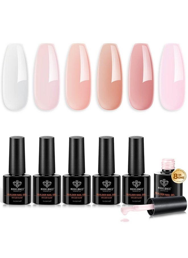 Builder Nail Gel Set, 6 Colors Gel Builder 8-In-One, Jelly Nude Pink Hard Gel Builder Nail Polish Nail Strengthener Extension Gel Led Nail Lamp Cured Color Base Nail Glue Gel In A Bottle