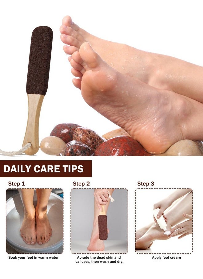 Foot Pumice Stone Pedicure File(1 Pcs) - Ergonomic Wooden Handle Foot File Callus Remover For Smoother Feet And Hands - Foot Scrubber, Heel Sander And Dead Skin Scraper - Brown