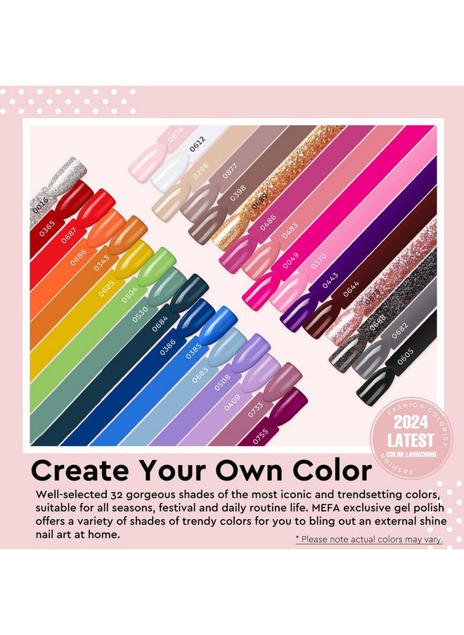 56 Pcs Gel Nail Polish Kit With U V Light, 32 Colors All Seasons Soak Off Gel Polish Nail Set With Matte/Glossy Base Top Coat Essential Manicure Tools Nails Art Diy Gifts