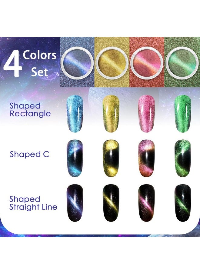 Cat Eye Chrome Powder 4 Colors 3D Magnetic Nail Powder Metallic Pigment Galaxy Effect Glitter Resin Pigment With Magnet Pen For Nails Gel Polish Epoxy Slime Acrylic Paint Tumble Crafts