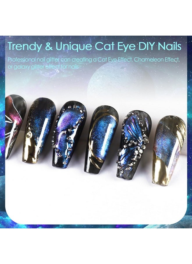 Cat Eye Chrome Powder 4 Colors 3D Magnetic Nail Powder Metallic Pigment Galaxy Effect Glitter Resin Pigment With Magnet Pen For Nails Gel Polish Epoxy Slime Acrylic Paint Tumble Crafts