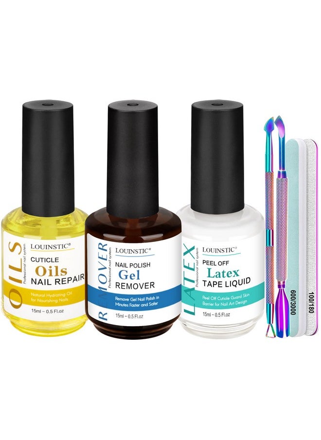 Gel Nail Polish Remover - Gel Polish Remover Kit With Cuticle Oil & Latex Tape & Colored Peel Off Manicure Tools, Gel Remover For Nails 2-5 Minutes, No Soaking,Wrapping