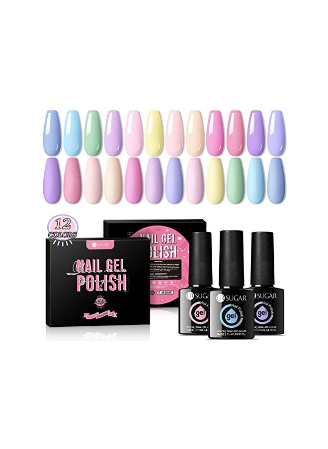 UR SUGAR Pastel Gel Nail Polish, 12 Colors Easter Spring Summer Gel Polish Set Pastel Light Color Pink Purple Yellow Green Blue Macaroon Candy Colors Soak Off Gel Polish Easter Gifts for Women Girls