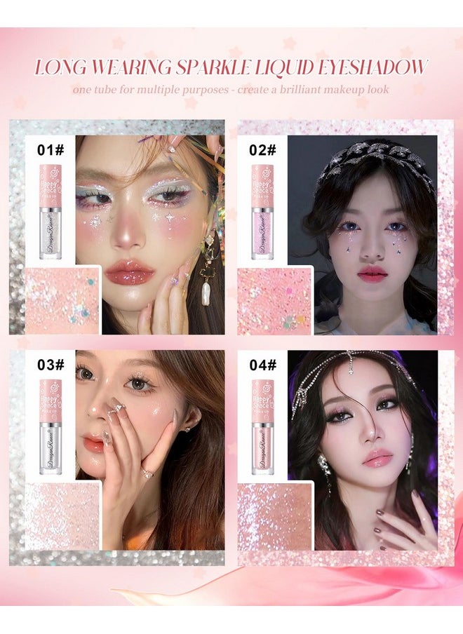 8Pcs Liquid Glitter Eyeshadow，Highly Pigmented Shimmer Metallic Sparkling Eye Shadow，Multi-Dimensional Sparkle Finish，Long Wearing，Quick-Drying Liquid Eyeshadow For Crystal Eye Makeup