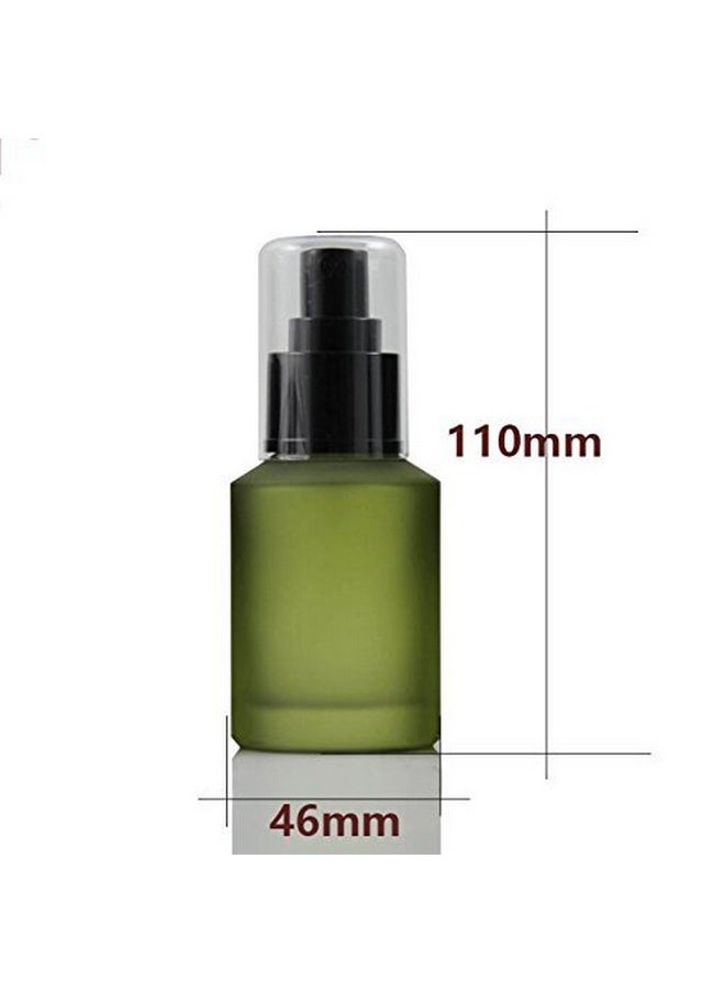 1Pcs 60Ml/2Oz Empty Refillable Green Frosted Glass Creams Lotions Bottles With Pump Vial Cosmetic Dispenser Jars Makeup Emulsion Liquids Storage Container Portable Travel Bottle Sample Trial Packing