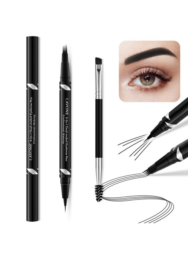 Eyebrow Pen,2-In-1 Dual-Ended Waterproof Eyebrow Pencil,With 4 Tip Microblading Eyebrow Pen And Ultra-Precise Brow Pencil,Dual-Ended Eyebrow Brush,Eyebrows Makeup For Natural Looking-Black