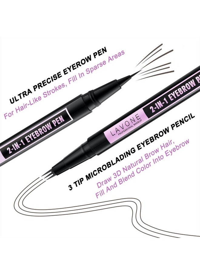 Eyebrow Pencil, 2-In-1 Waterproof Eyebrow Pen, With 3 Tip Microblading Eyebrow Pen And Ultra-Precise Brow Pencil, Dual-Ended Eyebrow Brush, For Eyebrow Makeup - Medium Brown