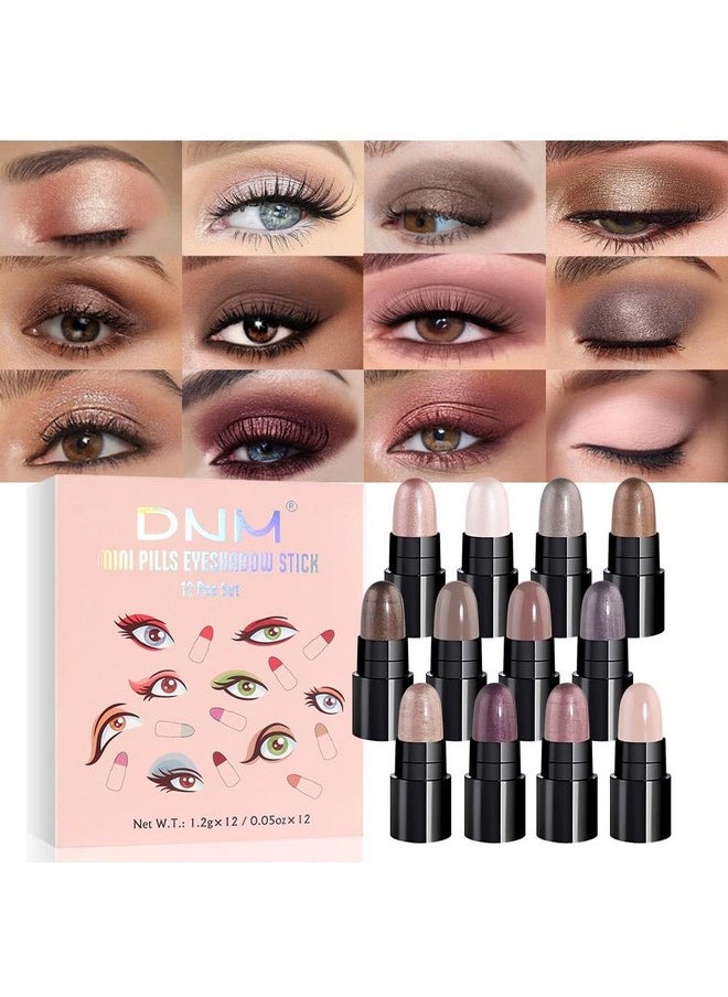 12Pcs Capsule Cream Eye Shadow Brightener Sticks Set For Eyes, Champagne Pearl Taupe Bronze Cocoa Stone Putty Smoky Amethyst Shimmer Matte Pencil Eye Shadow Applicator Stick Palette Makeup 02