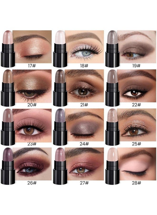 12Pcs Capsule Cream Eye Shadow Brightener Sticks Set For Eyes, Champagne Pearl Taupe Bronze Cocoa Stone Putty Smoky Amethyst Shimmer Matte Pencil Eye Shadow Applicator Stick Palette Makeup 02