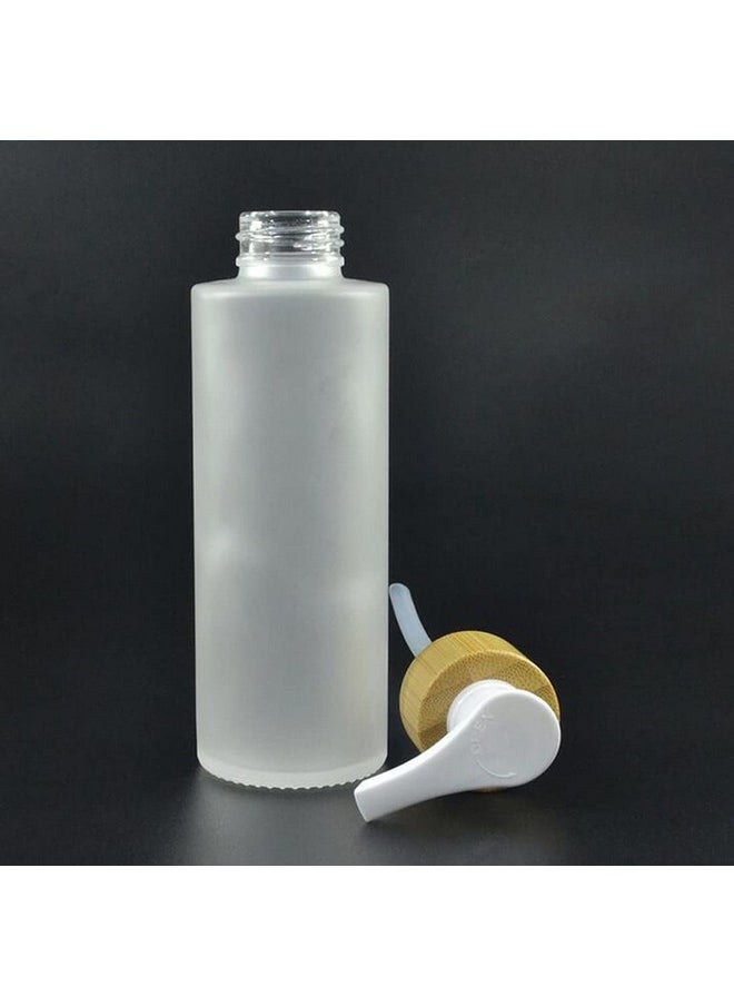 1Pcs 150Ml/5Oz Empty Refillable Frosted Glass Pump Bottles Container Holder Vials Pot Storage With Bamboo Screw Pump Head For Bath Shower Shampoo Hair-Conditioner Cleanser Makeup Liquids (White)