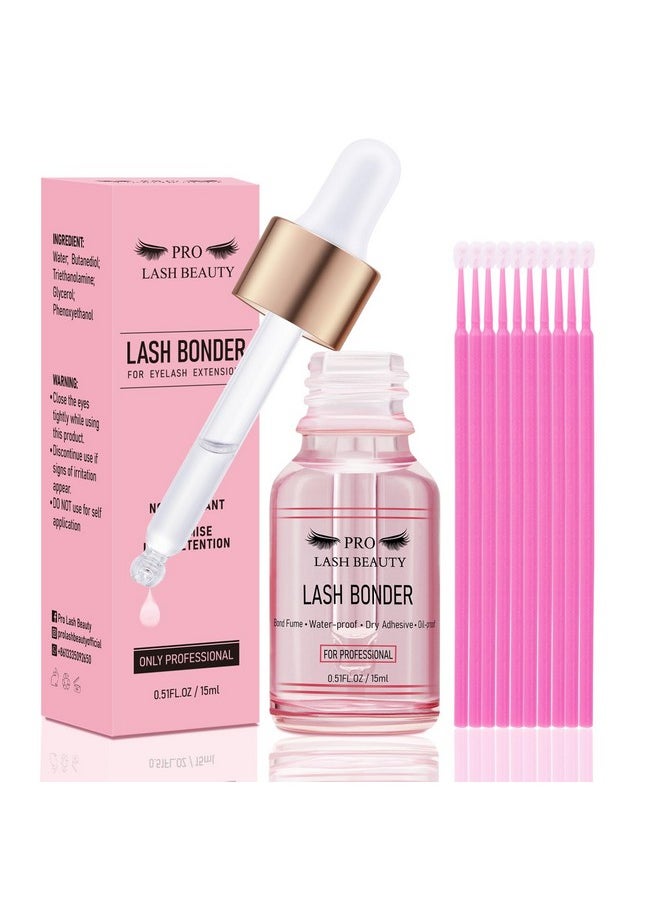 Pro Lash Bonder For Eyelash Extensions Super Bonder Glue Accelerator With 10Pcs Cotton Swab Lash Extension Sealant Longer Retention Waterproof Oil-Proof Special Dropper Design For Dose Control 15Ml