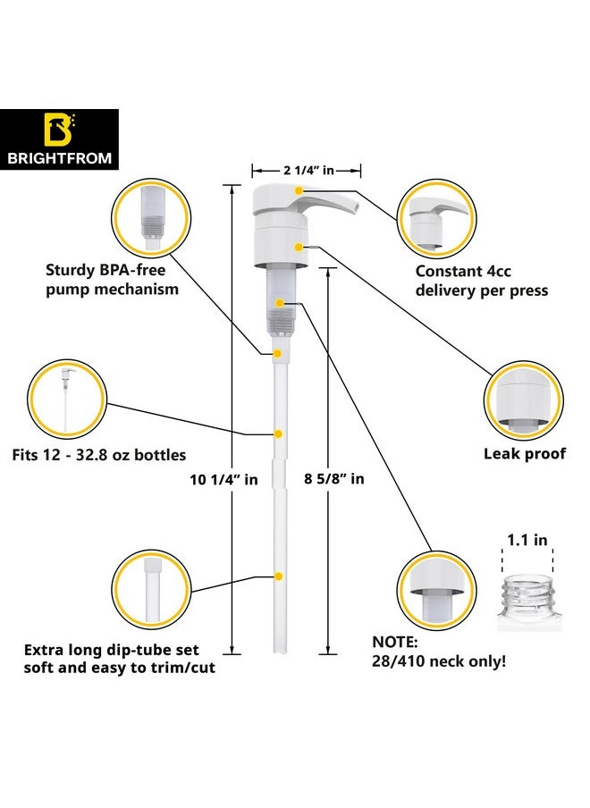 Universal Dispensing Pump, Perfect For Shampoo & Conditioner 1 L (33.8 Oz) - Fits Popular Brands Or Any Refillable Bottles From 12Oz To 33.8Oz With 28/410 Neck Size, White (Pack Of 2)