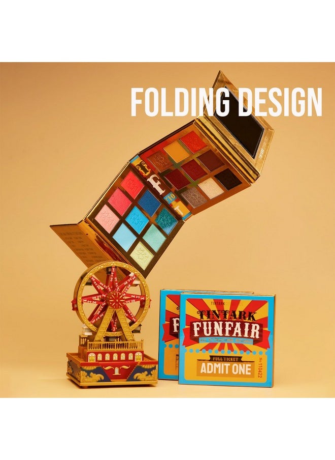 18 Color Funfair Eyeshadow Palette, Carnival Party Eyeshadows, Gold Slivery Black White Yellow Orange Brown Bronzer Red Blue Purple Green Eye Shadow Palettes, Glitter Matte Shimmer