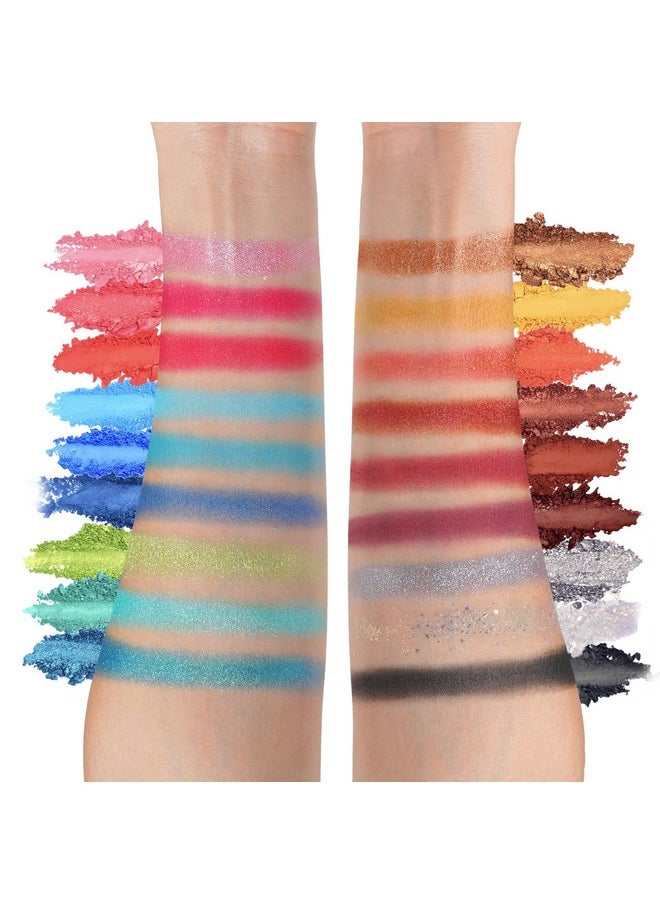 18 Color Funfair Eyeshadow Palette, Carnival Party Eyeshadows, Gold Slivery Black White Yellow Orange Brown Bronzer Red Blue Purple Green Eye Shadow Palettes, Glitter Matte Shimmer