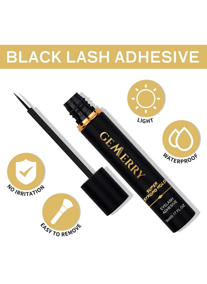 False Lash Glue Super Strong Hold Black Glue Non-Irritating Eyelash Glue Waterproof Lash Glue Strip Eyelash Adhesive Suitable For Any Diy Lashes Strip Lash Adhesive 5Ml 0.17Oz