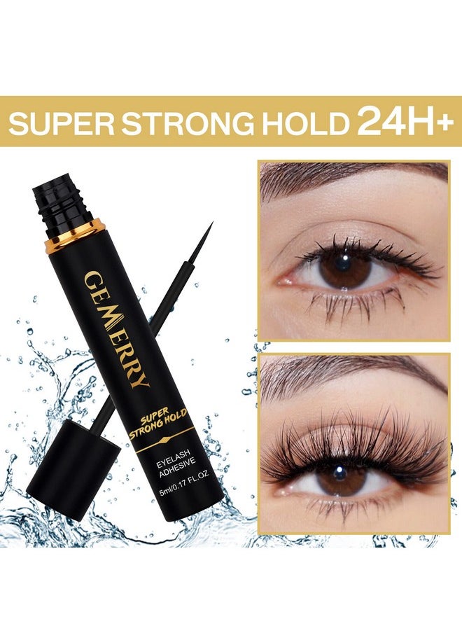 False Lash Glue Super Strong Hold Black Glue Non-Irritating Eyelash Glue Waterproof Lash Glue Strip Eyelash Adhesive Suitable For Any Diy Lashes Strip Lash Adhesive 5Ml 0.17Oz