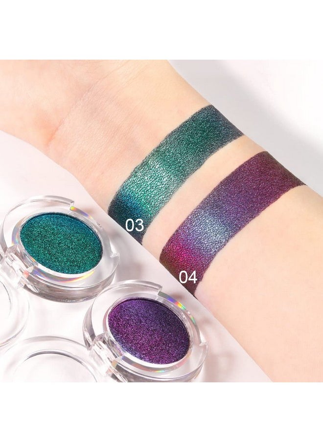 2Pcs Mermaid Duochrome Iridescent Eyeshadow Palette Bright Purple Emerald Green Blue Glitter Shimme Loose Eyeshadow Palette Pigments Multichrome Chameleon Chrome Holographic Eyeshadow,2G,03&04