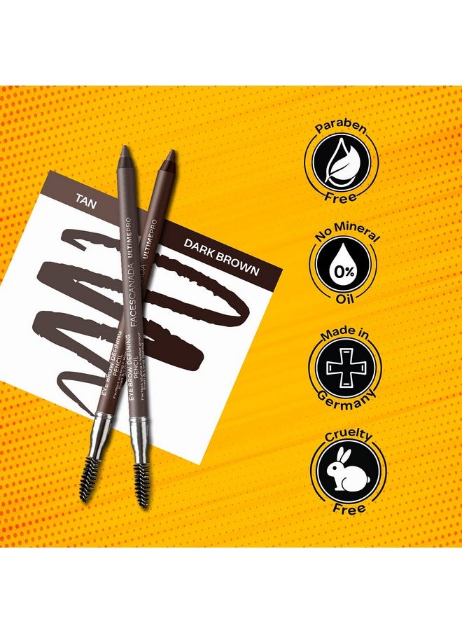 Faces Canada Ultime Pro Eyebrow Defining Pencil - Tan 01, 1.2 G | Gel Gliding, Long Lasting Color Pay Off | Natural Looking Brows | With Spoolie Brush | Waterproof, Transferproof & Smudgeproof