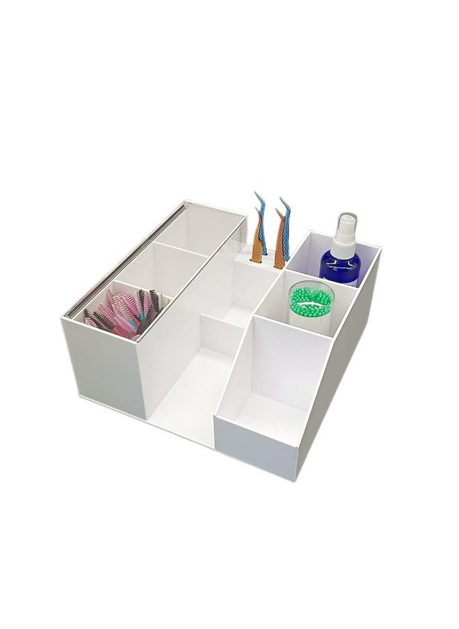 Acrylic Large Capacity Makeup Organizer, Grafting Beauty Extension Supplies Lash Storage Display, Eyelash Storage Case Brush Tweezers Cosmetic Holder (White)