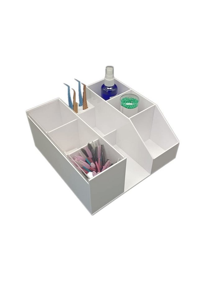 Acrylic Large Capacity Makeup Organizer, Grafting Beauty Extension Supplies Lash Storage Display, Eyelash Storage Case Brush Tweezers Cosmetic Holder (White)
