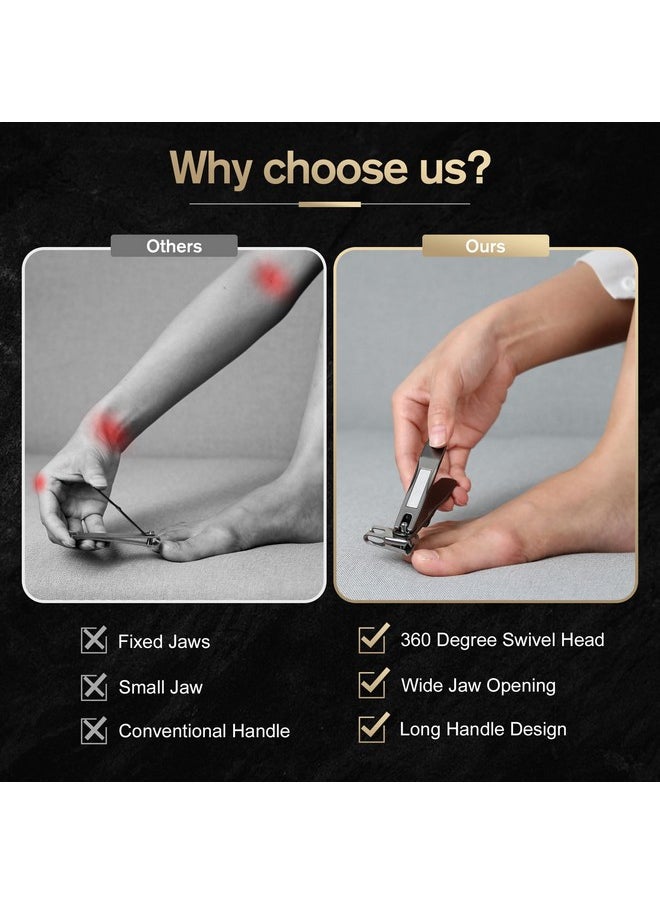 360° Rotating Nail Clippers For Seniors, Long Handle Fingernail Clippers For Men And Women, Ergonomic Ez Grip Toenail Clippers For Thick Nails