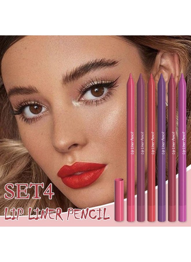 6Pcs Retractable Lip Liner Pencils Set For Shaping & Sculpting Lips, Bright Ruby Dark Wine Red Plum Purple Long-Lasting Waterproof Longwear Matte Rich Lip Colors Liner Crayon Lipstick 04