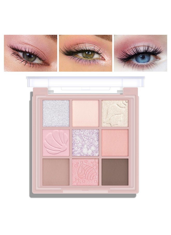 9 Colors Warm Tone Eyeshadow Palette, Matte Light Purple Pink High Pigment Blendable Shades, Sparkling Powder Eyeshadow, Glitter Shimmer Eye Shadow, Daily Bright Eyes Makeup Palette