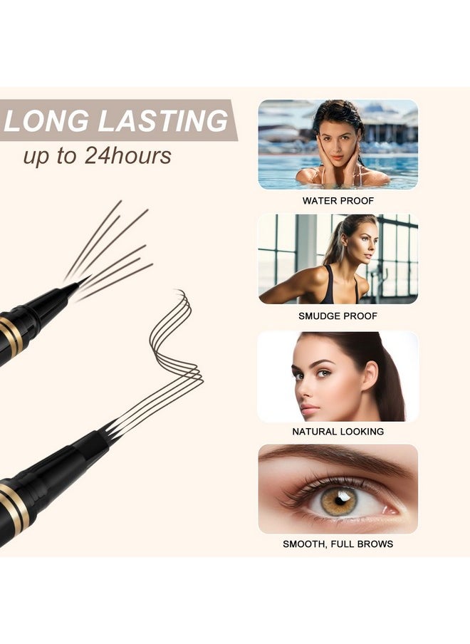 Eyebrow Pen Makeup Kit, With 4 Tip Waterproof Microblading Eyebrow Pencil, Eyeliner, Eyebrow Pomade And Dual-Ended Eyebrow Brush, Brow Pencil Eyebrow Kit For Natural Looking - Medium Brown