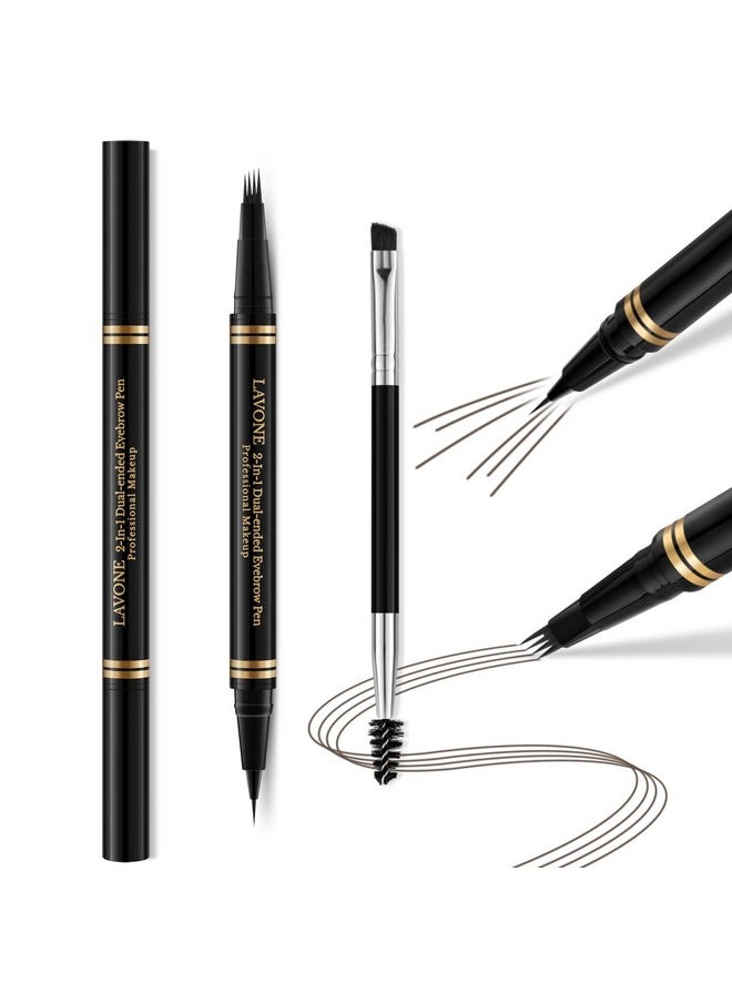 Eyebrow Pen Makeup Kit, With 4 Tip Waterproof Microblading Eyebrow Pencil, Eyeliner, Eyebrow Pomade And Dual-Ended Eyebrow Brush, Brow Pencil Eyebrow Kit For Natural Looking - Medium Brown